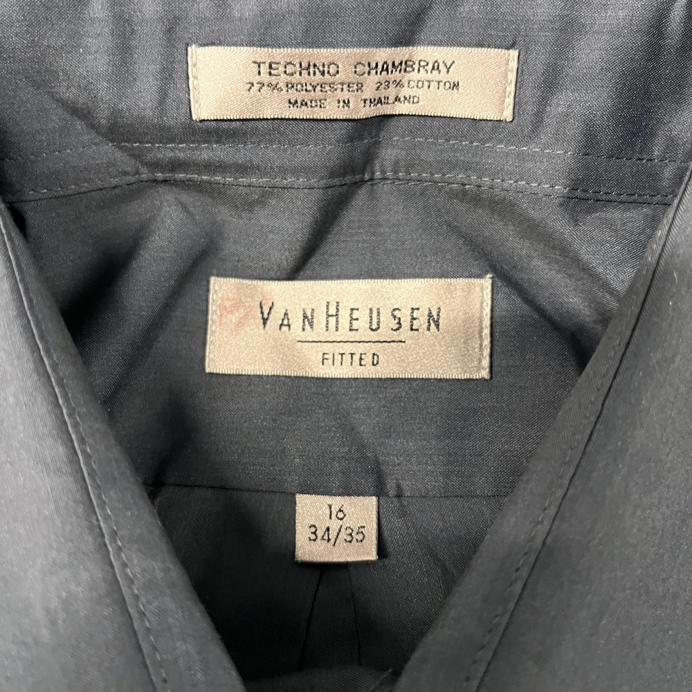 Van Heusen Fitted Dress Shirt Mens 16 34/35 Gray Techno Chambray Long Sleeve - Picture 3 of 5